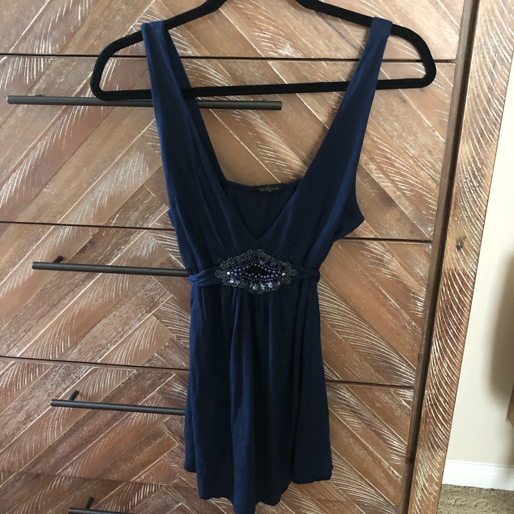 Navy Blue Sleeveless Beaded Sequins Embellished Top